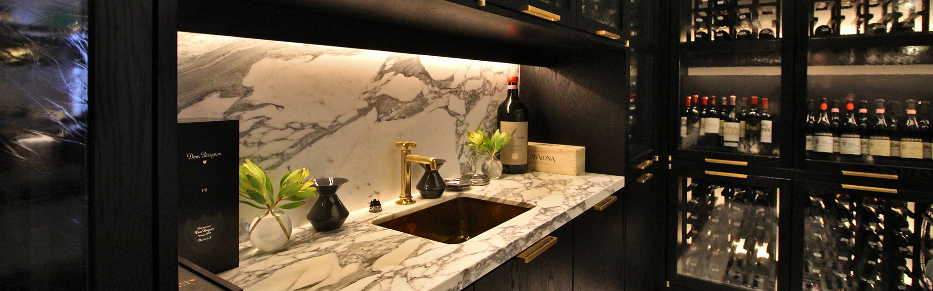 new sink with wine cabinets